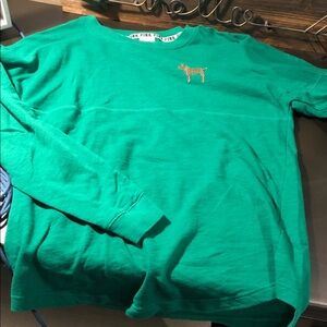 Victoria's Secret PINK Green Long Sleeve Tee with Dog Logo